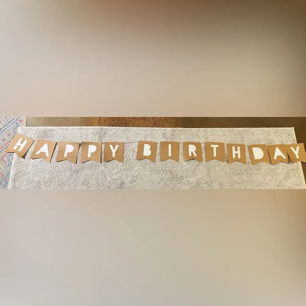 Happy Birthday Banner Brown & White 110” Long